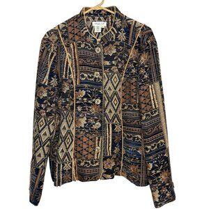 Coldwater Creek Womens Geometric & Floral Buttton Tapestry Jacket XL Earth Tones